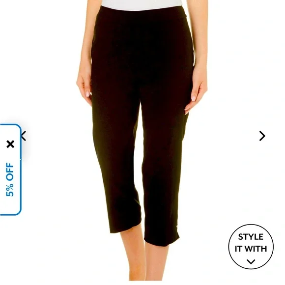 Counterparts Black Pull on Capri Pant with Buttom Hem Detail - Picture 1 of 5